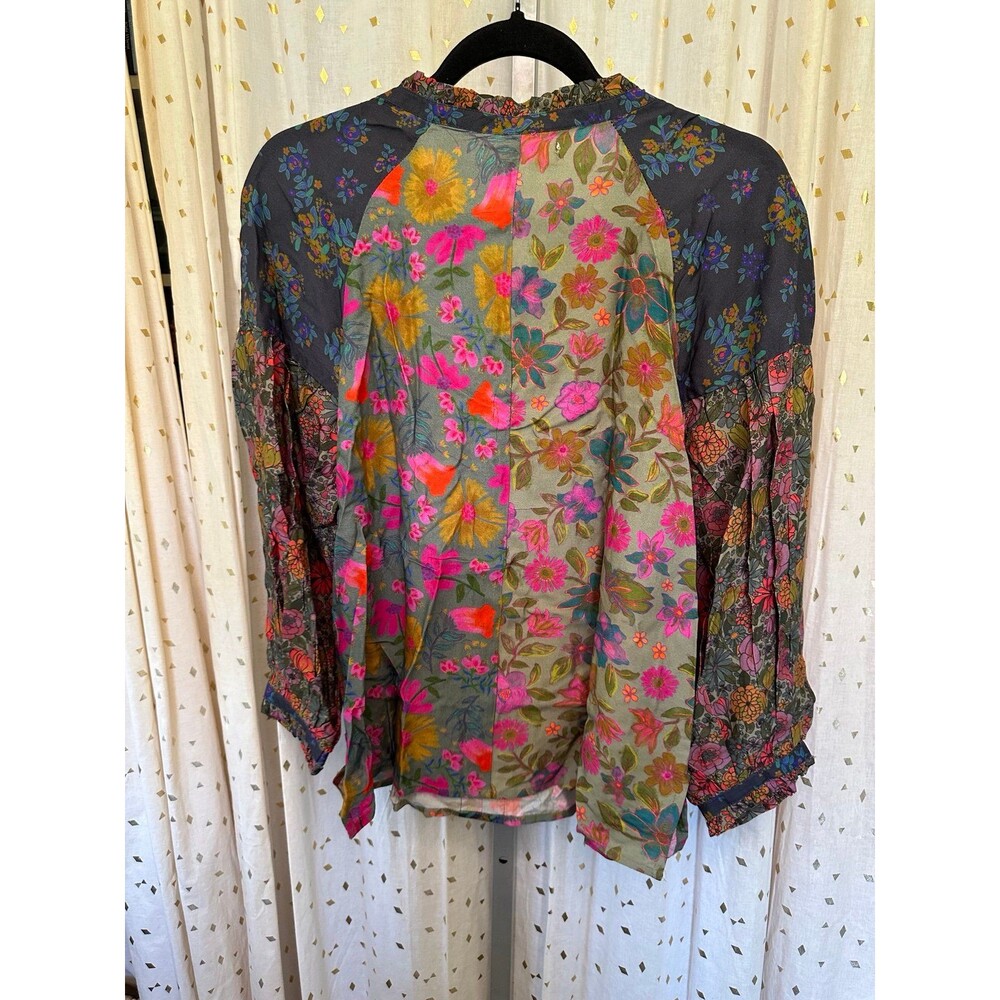 NWT Natural Life Drawn Garden Multi Floral Patchwork Tassel Tie Fallon Top M - Picture 5 of 7